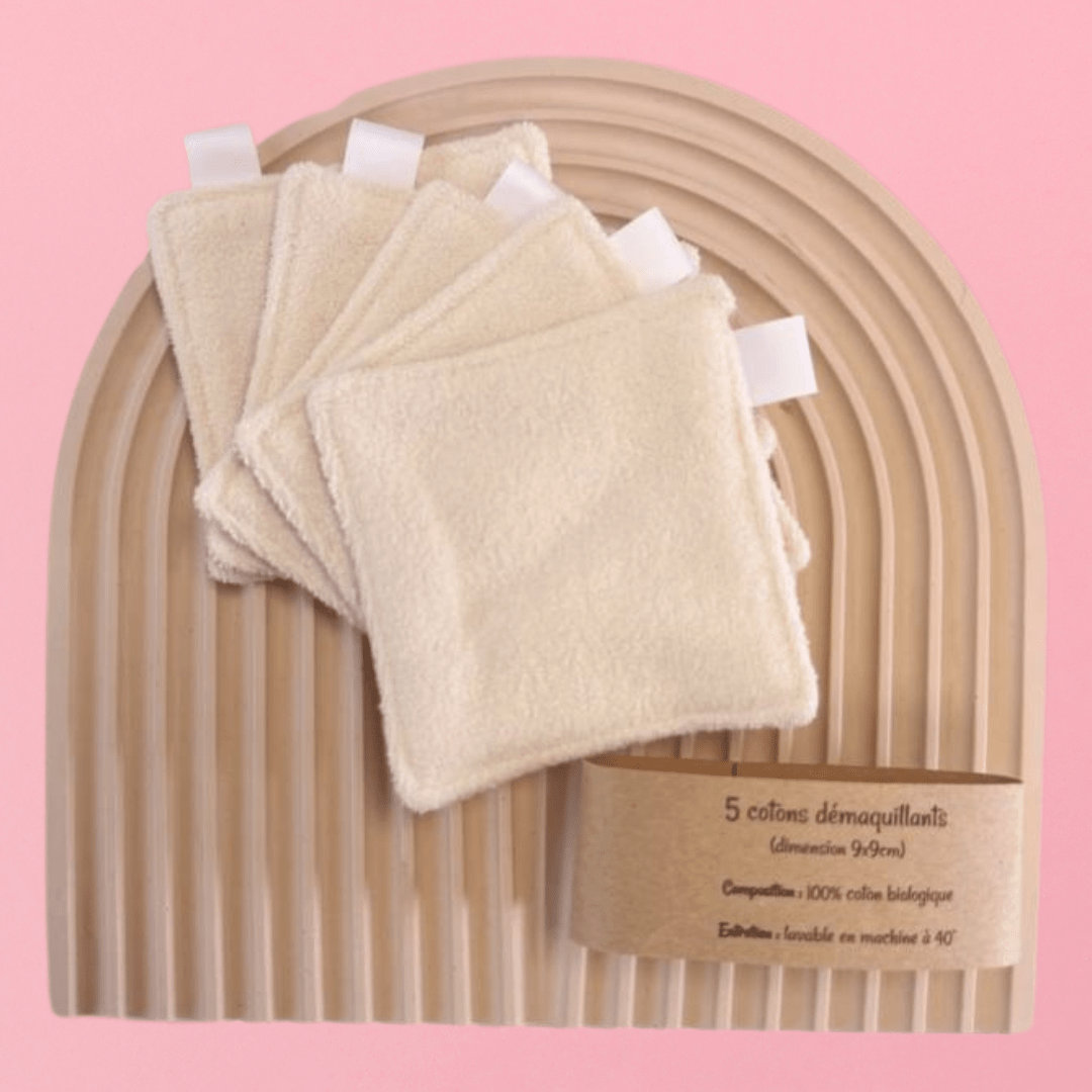 Lot de 5 serviettes démaquillantes en coton biologique - OlieNeela
