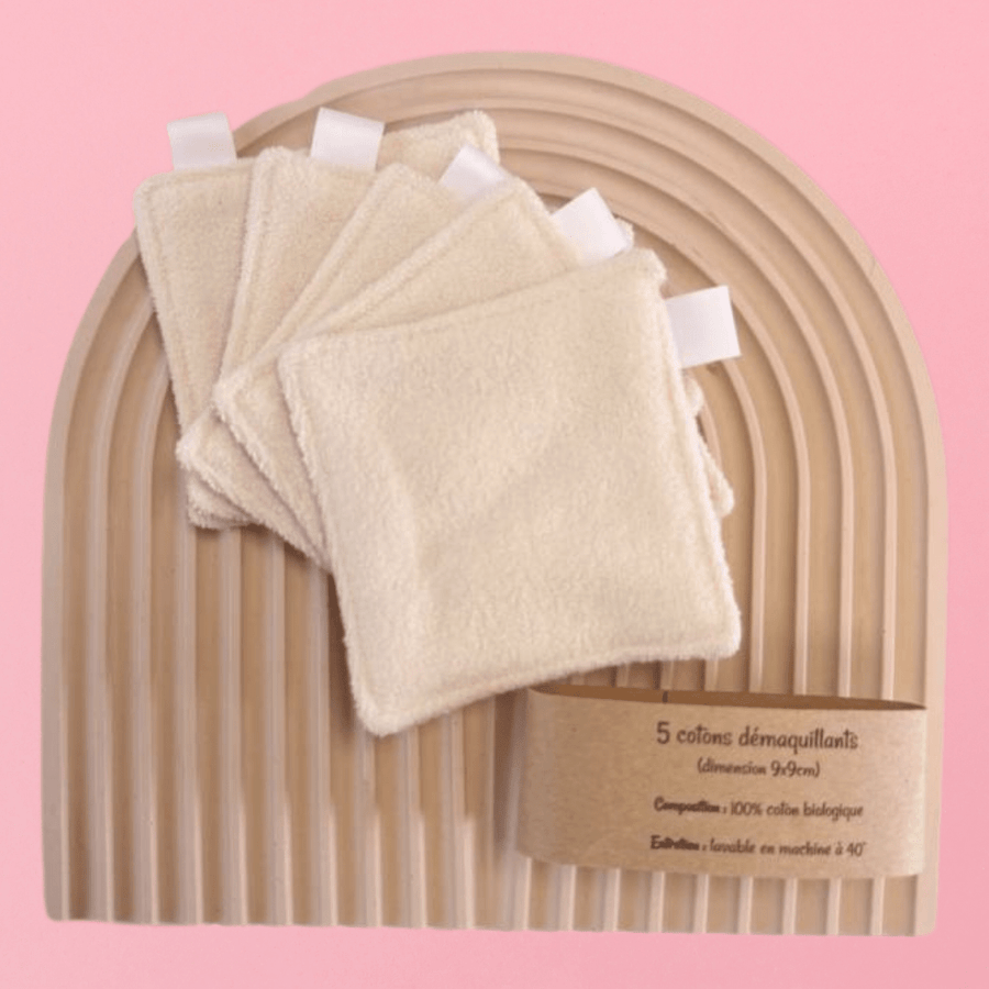 Lot de 5 serviettes démaquillantes en coton biologique - OlieNeela