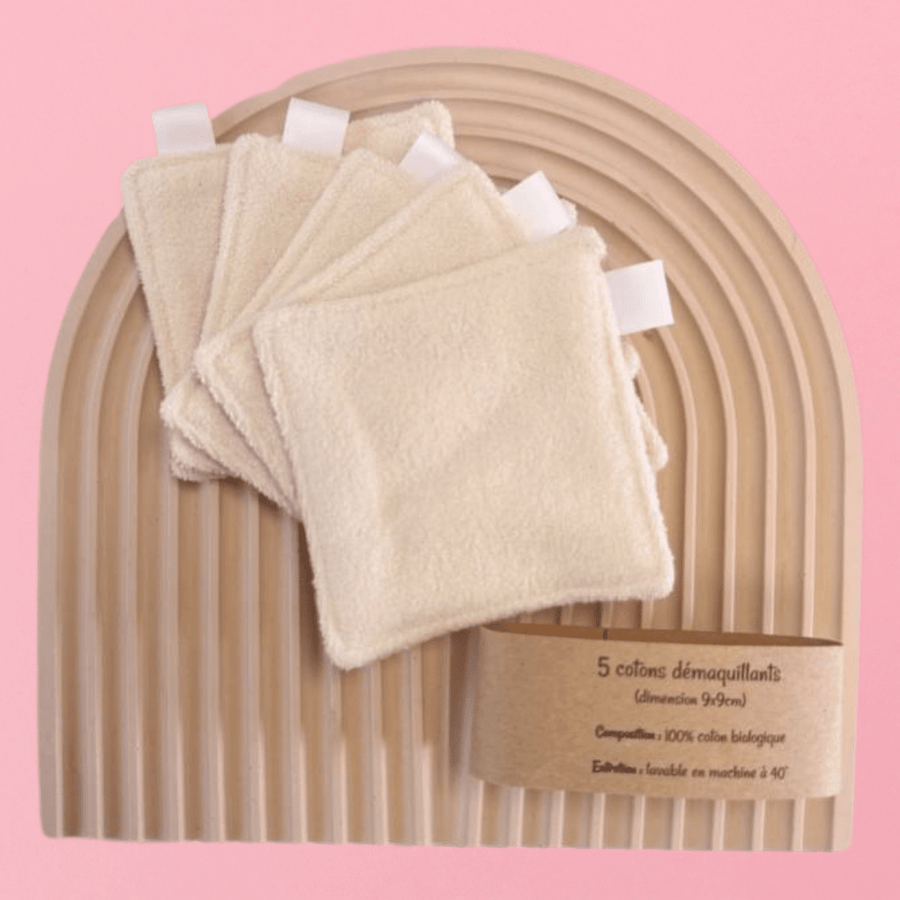 Lot de 5 serviettes démaquillantes en coton biologique - OlieNeela