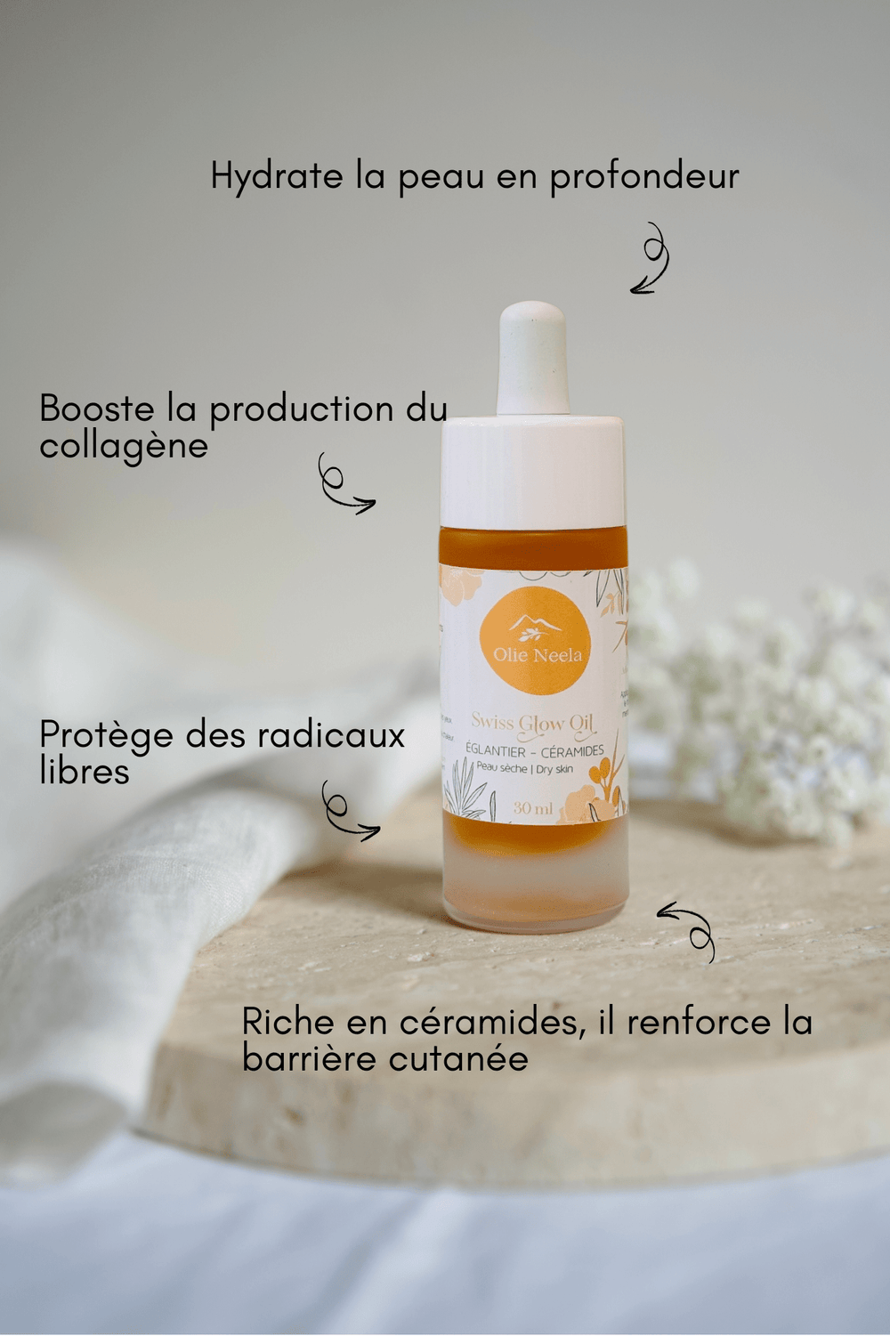 Swiss Glow Oil - Peau Sèche & Terne - Céramides et Edelweiss - OlieNeela